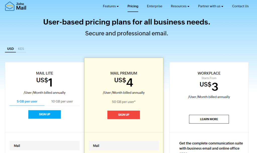 Zoho Mail Pricing Plans in Canada