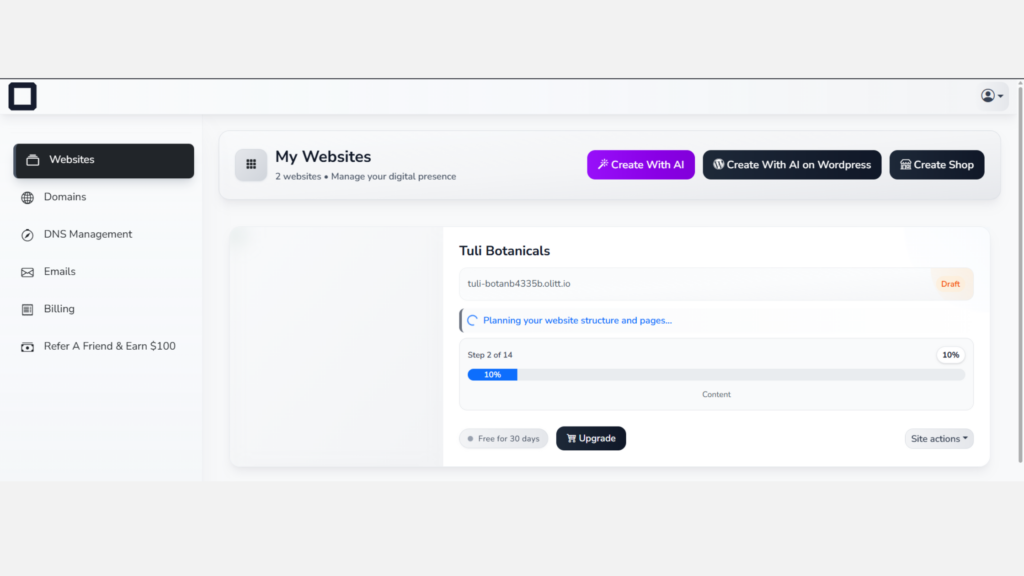 olitt AI website sample
